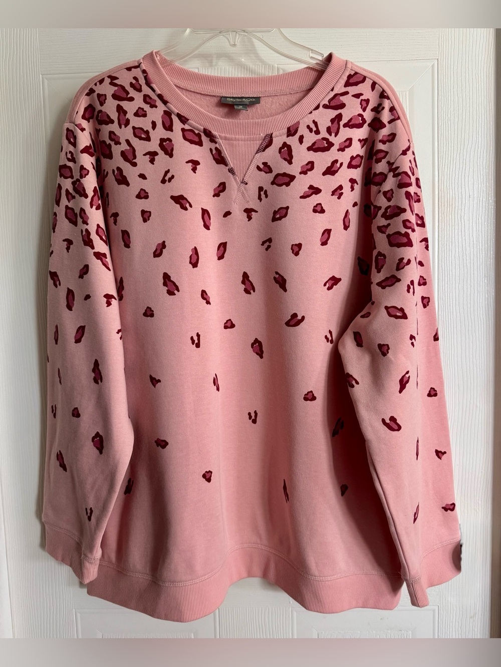 Style & Co. Pink Leopard Animal Print Crewneck Sweatshirt Plus Size 2X